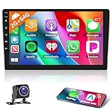 Motorsi 2+64G 2 Din Autoradio mit Kabellosem A-pple Carplay/Android Auto, 10.1 Zoll Android Touchscreen mit Bluetooth/GPS/SWC/FM/RDS/WiFi/USB + Rückfahrkamera