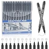 Maxmoc Fineliner Schwarz,12 Stück Fineliner set,Fineliner,Wasserfest Tuschestifte zum Illustrationen,Skizzieren,Technisches Zeichnen