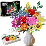 CUBIMANA Blumenstrauß-Bausatz – 1000 Teiles Blumenstrauß-Set, Botanische Geschenk zum Valentinstag für Sie und Ihn, 15 Künstliche Blumen Bausteine Heimdekoration für Erwachsene 6+ Mädchen Geburtstag