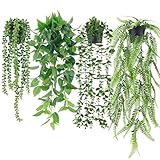 Der Rose 4 Stück Künstliche Pflanzen Hängepflanze Künstlich Kunstpflanze Hängend Fake Eukalyptus Plant, Boston-Farnen, Perlenkette für Wohnzimmer, Zimmer, Wand Deko Aesthetic Room Decor (Schwarze)