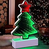 Gresonic Weihnachts-Unendlichkeitslichter, LED-Weihnachtsmann, Tischdekoration, Mini-Weihnachtsmann mit Lichtern, Weihnachtsspiegel-Dekorationen, beleuchtete (Standardfarbe, Weihnachtsbaum)