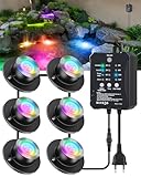 HIBOITEC Teichbeleuchtung LED Unterwasserbeleuchtung mit Niedervolt Transformator Timer und Photozellensensor, RGB Poolbeleuchtung Unterwasser Licht, IP68 Wasserdicht Teichlicht für Pool Teich Garten