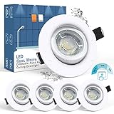 wowatt 5er Einbaustrahler LED 230v Weiß 3 Stufe Dimmbar 7W LED Spots Kaltweiß 6000K Ersetzt 70W Halogen LED Einbauleuchte Ultra Flach Hell 700lm Badeinbaustrahler IP44 Einbauspot Schwenkbar Rund