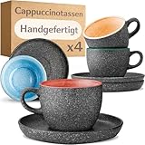 Cosumy Cappuccino Tassen mit Untertassen 4er Set - 200ml Kaffeetassen aus Keramik - 𝗗𝗶𝗰𝗸𝘄𝗮𝗻𝗱𝗶𝗴𝗲𝘀 Steingut mit Handgefertigter Reaktiver Glasur - Hält Lange Warm (Bunt)