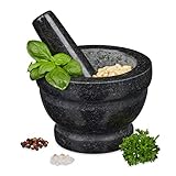 Relaxdays Granit Mörser mit Stößel, robust & langlebig, Gewürze, Kräuter, polierter Steinmörser, Ø 14 cm, 400 ml, grau, 10 x 14 x 14 cm