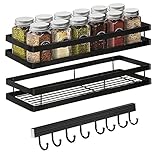 Auciej Gewürzregal Wand Ohne Bohren 2er Set mit Küchenreling Küchenregal hängend Gewürzregal Schranktür Edelstahl Duschablage für Küche Badezimmer Balkon 35 x 12 x 5,7 cm, Schwarz