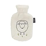 Fashy Wärmflasche für Kinder mit flauschigem Bezug, mit Schaf, 0,8L, weiß,