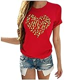 QWUVEDS Teenager Klamotten Frauen Print Neck Valentine's Leopard Top Short Day Sleeve Herzförmige O Lässige Damenbluse Festliche Damen