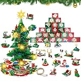 24 Tage Weihnachts-Adventskalender,Weihnachts-Drehbaum Bausatz Niedliches Xmas Spielzeug Baukasten Vielseitiger Kreativer Baum Bausteine Partygeschenk für Erwachsene und Kinder