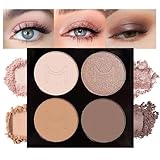 Kinretixia Lidschatten Palette Mit Spiegel, Lidschatten Quads, mischbar, matt, 4 helle Nude-Champagner-Gold- und Hell-Dunkelbraun-Lidschatten, Langanhaltendes Augen Make-Up