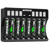 BATZONE Akku Ladegerät mit AAA 8 stück, 8-Ladeplatz Großer LCD-Bildschirm Batterie Ladegerät, für Mignon AA und Micro AAA, für NI-MH/NI-CD wiederaufladbar AA/AAA Batterien