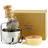 Anbbas Rasierpinsel Dachshaar mit Rasierschale und Pinselhalte Klassische Nassrasur Rasierset Herren Geschenk Set