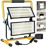 LED Baustrahler 200W 6500K Arbeitsleuchte 22000lumen Einstellbare Richtung Arbeitsscheinwerfer mit Stecker IP66 Wasserdicht Bauscheinwerfer mit 3M Kabel für Werkstatt, Baustelle Garage