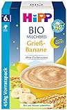 HiPP Bio-Milchbreie ohne Zuckerzusatz, Gute-Nacht-Brei Grieß Banane, Vorratspackung (4x450g)