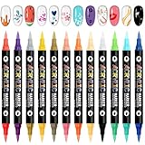 EBANKU Doppelseitiger Nagelstift 24 Farben Nagelkunst Stifte Set, 3D-Nagellackstifte Schnell trocknend Nagelkunst Marker Acrylfarbe Nagelspitze Graffiti Dotting Liner Stift für Haus & Salon Nail DIY