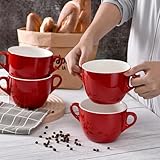 fMSDD Rote große Töpfe 652 ml, breite Öffnung mit Doppelgriffen, Servierschüssel-Set, 4-teilig, geeignet für Küche, Tisch und jedes formelle Ess-Sets, spülmaschinenfest