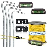 Maurer - Schnur Set bestehend aus Maurerschnur (Richtschnur 100m x 1,7mm) Maurerschnurspanner (Schnurspanner) mobile Schnurwasserwage und Erdnägel (Hering)