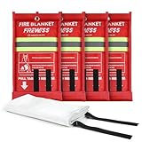 FIREWESS Feuerlöschdecke, Löschdecke, Fiberglas 4 Stück Feuerfeste Decke für Haussicherheit,100 * 100cm Glasfaser-Feuerdecke Küche