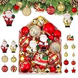 Kssvzz 72er Set Weihnachtskugeln Plastik Rot Gold, Christbaumkugeln Kunststoff Weihnachtsbaum Deko, Weihnachtsbaumkugeln mit Aufhänger, Glänzend Glitzernd Matt Weihnachtsbaum Kugeln Christbaumschmuck