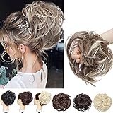SEGO Haar Extensions Hochsteckfrisuren Haarteil Haargummi Dutt [Große-80g] VOLUMINÖS unordentlicher gewellt 8T613 Schokoladenbraun & Gebleichtes Blond