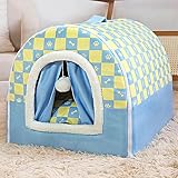 Großes Haustierhaus, faltbar, beruhigende Hundehöhle mit abnehmbarem Kissen, für den Innenbereich, Hundesofa, Bett, Katzenhaus mit rutschfester Unterseite, 2-in-1 warmes Haustierzelt, Welpenkorb (39 x