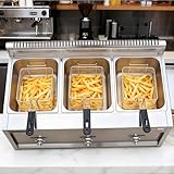 HuanSebesity Gas Fritteuse,Gas-Chip-Friteuse Edelstahl,Elektronische Impulszündung rutschfest Energiesparend Einfache Reinigung für Brathähnchen Und Pommes Frites Triplecylinder