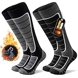 Stoeury 2 Paar Merinowolle Skisocken Herren Damen, Gepolsterte Skisocken, Bequeme Snowboard Socken, Warme Skistrümpfe, Thermosocken Wintersocken für Skifahren, Snowboarden, Schwarz und Grau, M