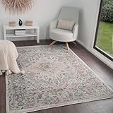 Livabliss Casablanca Vintage Teppich groß - Teppich Wohnzimmer 160x213 cm, Esszimmer, Schlafzimmer, Orientalischer Teppiche Boho Style - Carpet Living Room, Bunter Muster, Taupe und Creme