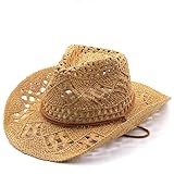 2025 – Damen Herren Sommer Western Cowboyhut formbarer Strohhut ausgehöhlter Sonnenhut Cowboyhut Damen, khaki, Einheitsgröße