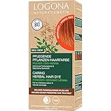 LOGONA Naturkosmetik Pflegende pflanzliche Haarfarbe, Veganes Haarfarbe-Pulver mit Bio-Henna für intensive Farbe und Glanz, Pflanzenhaarfarbe in Hennarot (Rot), 1 x 100g