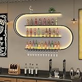 KEPMOGOH 4-stöckig Weinregal zur Wandmontage, Weinregal Wand aus Metall, Weinflaschen Präsentationsregal, Weinglas Hängeregal, Weinflaschenhalter für Küche Bar-Einheiten, Restaurants (Schwarz, 150cm)
