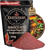 200g Sumach Gewürz gemahlen mit Salz von Krautschmaus nach Türkischer Art, zum Würzen und Kochen, Essigbaumfrucht schonend getrocknet, intensiv duftend und aromatisch, ohne Zusatzstoffe