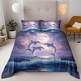Delfin Bettwäsche 135X200 cm Kinder Junge Mädchen 3D Effekt Bettbezug Jugendliche Bettwäsche-Set Mikrofaser Bettbezug Mit Reißverschluss Und 2 Kissenbezug 80X80Cm