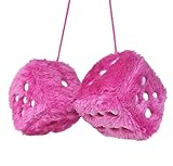 2PCS Car Mirror Hanging Plush Dice, 7.5 * 7.5CM Fluffy Dice Hanging for Car Interior Decoration, Car Accessories Rear View Mirror Hangers (Pink and Red)