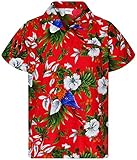 King Kameha Funky Hawaii-Hemd, Herren, Kurzarm, Cherry-Parrot, Rot, XL