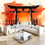 Fototapete Selbstklebende Japanischer Stil Anime Torii-Tor Benutzerdefinierte Größe Wandbilder Orange Farbe Peel and Stick Wandtapete, Wohnzimmer Schlafzimmer Büro Flur Moderne Wanddeko 400 x 280 cm