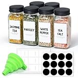 ComSaf Gewürzgläser Eckig Schwarz Klein 120ml 6er Set mit Streueinsatz, Gewürzstreuer mit 21 Etiketten, Gewürzdosen, Gewürzbehälter mit Pfeffermühle