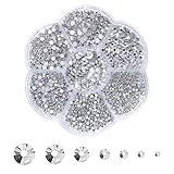 Hurifeng 7er Set Flache Strasssteine in Blumenbox – 3500 Kristall Strasssteine für DIY Nageldesign, Schmuck Basteln, Mode & Textilien – 7 Größen SS4-SS20, (Silber)