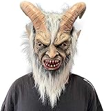 Lucifer Maske mit Hörnern Gruseliger Teufel Krampus Masken Halloween Cosplay Kostüm Requisiten (Grau)