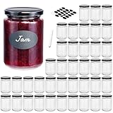 Absovetu 20er Set Einmachgläser mit Schraubdeckel 350ml - Marmeladengläser mit Etiketten und Stift Kleine Gläser mit Deckel Rund Einweckgläser Luftdicht für Honig Gewürze Hochzeit Weihnachten