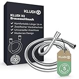 KLUDI-X3 Universal Duschschlauch 1,60 m aus reinigungsfreundlichem Kunststoff, flexibler Brauseschlauch mit doppeltem Verdrehschutz, knickfest, Standard Anschluss, Chrom