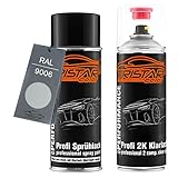 TRISTARcolor 2K Spraydosen Set RAL 9006 Weissaluminium Metallic glänzend Basislack 2 Komponenten Klarlack Sprühdose Spritzlack Sprühlack