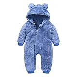 Minying Baby-Overall mit schönen Hasenohren, Strampler für Babys, Mädchen, Jungen, mit Reißverschluss, warm, Winter, 0-24 Monate, Strampler als Geschenk für Babys, 2 x Blau, 6-12 Monate