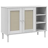 Eleganz Sideboard SENJA Rattan-Optik Weiß 112x40x80 cm Kiefernholz - Wohnzimmermöbel mit Stauraum & natürlichem Design für Moderne Einrichtung