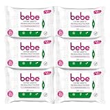 bebe Extra Sanfte Reinigungstücher (6 x 25 Tücher) vegan, feuchtigkeitsspendende Abschminktücher mit Aloe Vera, Gesichtsreinigungstücher ohne Duftstoffe für empfindliche Haut