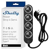 Shelly Power Strip 4 Gen4 Schwarz - Matter & WLAN Mehrfachsteckdose, 4 Fach Smarte Steckdosenleiste, Leistungsmessung, 16A, 3500W, Zeitschaltuhr, Zigbee, Google, Alexa, Apple, Kein Hub Erforderlich