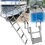 4 Stufen Badeleiter Leitern, Badeleiter Boot Poolleiter 316 Edelstahl Leiter Schwimmbad Teleskopleiter Faltbar Bootsleiter Schwimmdeckleiter Mit Griffen & Breitem Pedal für Marine Yacht Swimming Pool