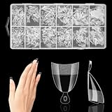 Thinp 600Stk Falsche Nägeltips,Ovale Nageltips Kurz,12 Größe Acryl Halbe Abdeckung Falsche Nail Art Tips,Künstliche Nagelspitzen,Nagelspitzen für Gelnägel mit Griff,Für Frauen Salon DIY Kunst Maniküre