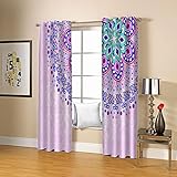 BOVZOX Fenster Vorhang Schlaufen-Vorhang 2 Stück x 132 B x 210cm H Lila & Mandarinen Dekorative Gardine Schlaufenschal Fenster-Schal
