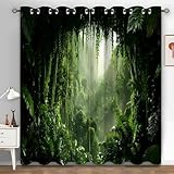 Syhi Qlty Tropische Blumen Vorhänge, Grüner Dschungel Thermovorhang, Verdunklungsvorhänge mit Ösen, Vorhang Blickdicht Gardinen für Schlafzimmer Wohnzimmer 2er Set H160 x B140 cm, YT137